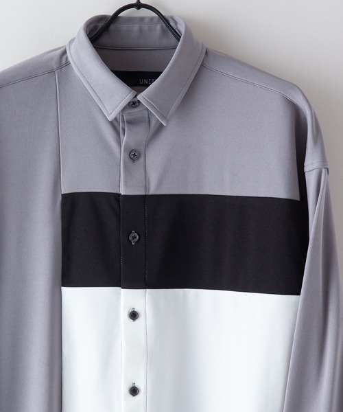 UNIIT(ユニット)の「【UNIIT/ユニット】ポリストレッチ 切り替え ルーズシルエット ビッグシルエット シャツ 幾何学模様 ジオメトリック 韓国ファッション モードファッション キレイ目(シャツ/ブラウス・メンズ・ホワイト/ブラック/ベージュ・MEDIUM/LARGE)」の6枚目の写真