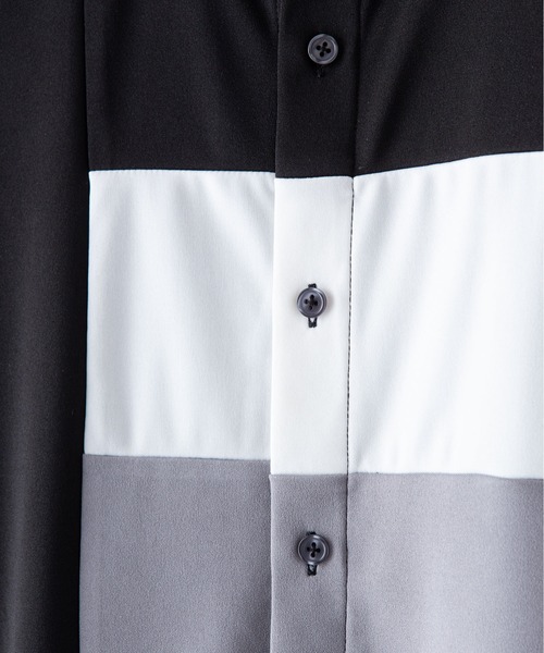 UNIIT(ユニット)の「【UNIIT/ユニット】ポリストレッチ 切り替え ルーズシルエット ビッグシルエット シャツ 幾何学模様 ジオメトリック 韓国ファッション モードファッション キレイ目(シャツ/ブラウス・メンズ・ホワイト/ブラック/ベージュ・MEDIUM/LARGE)」の8枚目の写真