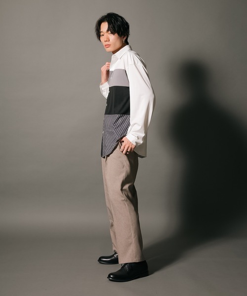 UNIIT(ユニット)の「【UNIIT/ユニット】ポリストレッチ 切り替え ルーズシルエット ビッグシルエット シャツ 幾何学模様 ジオメトリック 韓国ファッション モードファッション キレイ目(シャツ/ブラウス・メンズ・ホワイト/ブラック/ベージュ・MEDIUM/LARGE)」の13枚目の写真