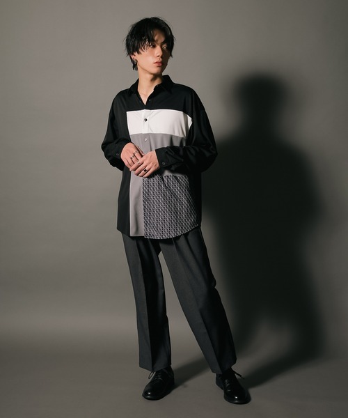 UNIIT(ユニット)の「【UNIIT/ユニット】ポリストレッチ 切り替え ルーズシルエット ビッグシルエット シャツ 幾何学模様 ジオメトリック 韓国ファッション モードファッション キレイ目(シャツ/ブラウス・メンズ・ホワイト/ブラック/ベージュ・MEDIUM/LARGE)」の17枚目の写真