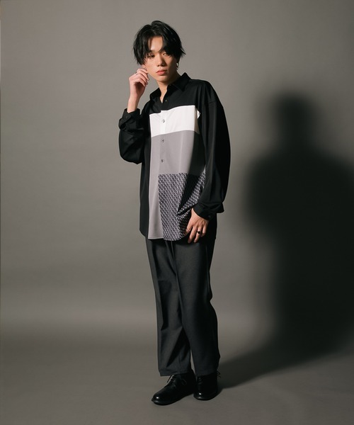 UNIIT(ユニット)の「【UNIIT/ユニット】ポリストレッチ 切り替え ルーズシルエット ビッグシルエット シャツ 幾何学模様 ジオメトリック 韓国ファッション モードファッション キレイ目(シャツ/ブラウス・メンズ・ホワイト/ブラック/ベージュ・MEDIUM/LARGE)」の18枚目の写真