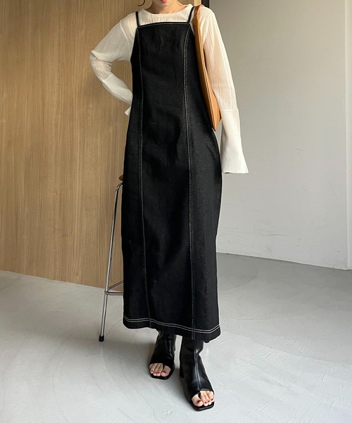 CAPRICIEUX LE'MAGE（カプリシューレマージュ）の「デニムキャミワンピース（ワンピース・レディース・オフホワイト/ブラック・FREE）」の5枚目の写真