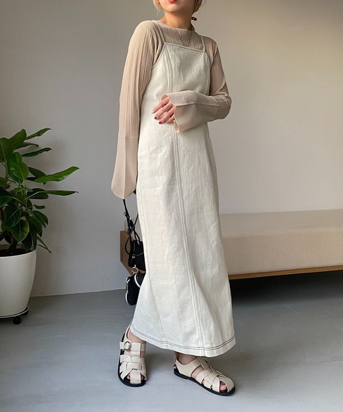 CAPRICIEUX LE'MAGE（カプリシューレマージュ）の「デニムキャミワンピース（ワンピース・レディース・オフホワイト/ブラック・FREE）」の15枚目の写真