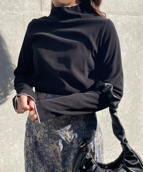 Lamoa(ラモア)の「Lamoa/メロー ハイネック バイカラー リブニット(ニット/セーター・レディース・アイボリー/ブラック・MEDIUM)」の5枚目の写真