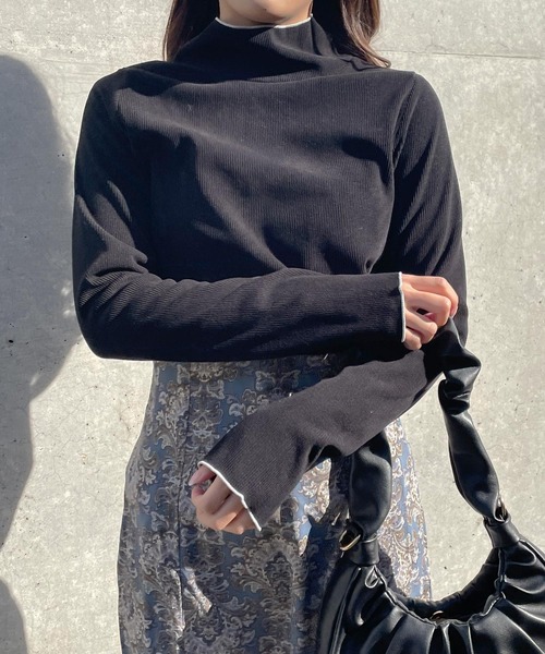 Lamoa(ラモア)の「Lamoa/メロー ハイネック バイカラー リブニット(ニット/セーター・レディース・アイボリー/ブラック・MEDIUM)」の7枚目の写真