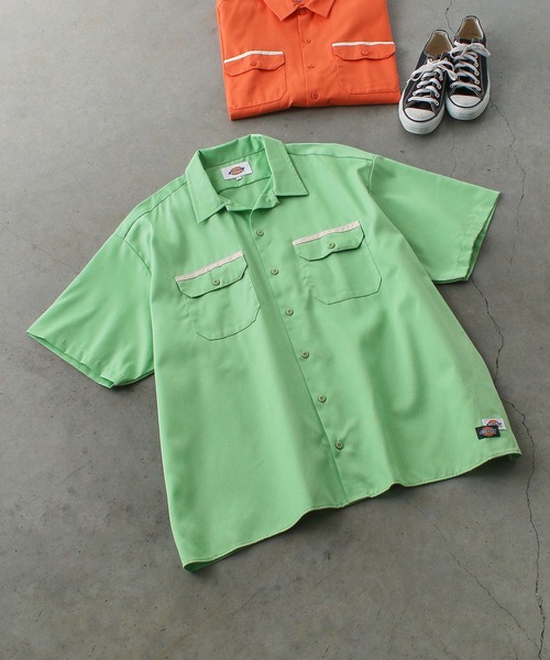 Dickies（ディッキーズ）の「【Dickies】ワークシャツ（半袖 ）/ ディッキーズ ワイドシルエットシャツ（シャツ/ブラウス・メンズ・ブラック/ピンク系/オレンジ/ミント・S/M/L）」の3枚目の写真
