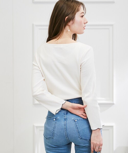 couture brooch（クチュールブローチ）の「◆【カーデやジャケットインにも◎】ハートネックテレコカットソー（Tシャツ/カットソー・レディース・パープル/アイボリー/ブラック・38/42）」の14枚目の写真