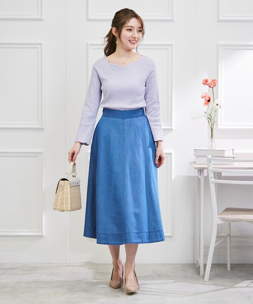 couture brooch（クチュールブローチ）の「◆【カーデやジャケットインにも◎】ハートネックテレコカットソー（Tシャツ/カットソー・レディース・パープル/アイボリー/ブラック・38/42）」の6枚目の写真