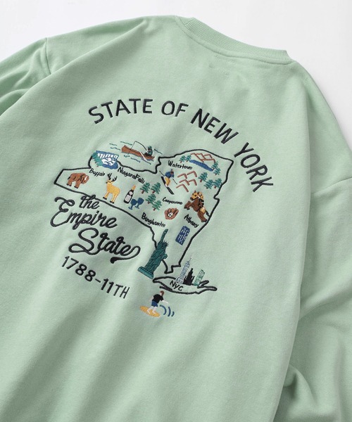 make a ray!(メイク ア レイ!)の「ビッグシルエット STATE OF NEW YORK バック&ワンポイント サガラ刺繍 スウェット/ バックデザイントレーナー/裏毛(スウェット・メンズ・アッシュグレー/ライトブルー/サーモンピンク・M/L)」の1枚目の写真
