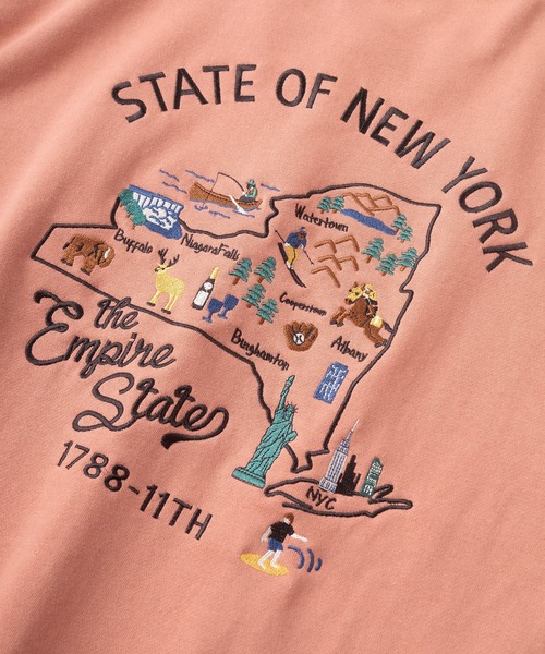 make a ray!(メイク ア レイ!)の「ビッグシルエット STATE OF NEW YORK バック&ワンポイント サガラ刺繍 スウェット/ バックデザイントレーナー/裏毛(スウェット・メンズ・アッシュグレー/ライトブルー/サーモンピンク・M/L)」の4枚目の写真