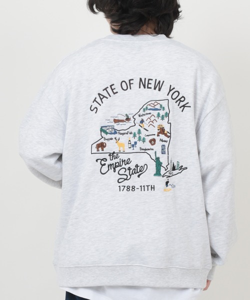 make a ray!(メイク ア レイ!)の「ビッグシルエット STATE OF NEW YORK バック&ワンポイント サガラ刺繍 スウェット/ バックデザイントレーナー/裏毛(スウェット・メンズ・アッシュグレー/ライトブルー/サーモンピンク・M/L)」の12枚目の写真