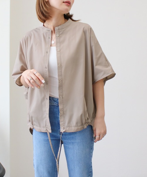 Social GIRL(ソーシャルガール)の「ギャザーフレンチスリーブバックテールムジストライプシャツ(シャツ/ブラウス・レディース・ストライプ/イエロー/オフホワイト/グレイッシュベージュ・M)」の1枚目の写真