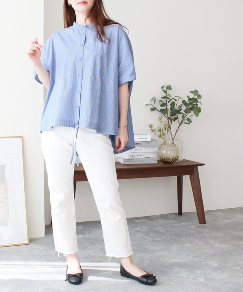 Social GIRL(ソーシャルガール)の「ギャザーフレンチスリーブバックテールムジストライプシャツ(シャツ/ブラウス・レディース・ストライプ/イエロー/オフホワイト/グレイッシュベージュ・M)」の11枚目の写真