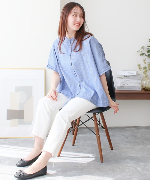 Social GIRL(ソーシャルガール)の「ギャザーフレンチスリーブバックテールムジストライプシャツ(シャツ/ブラウス・レディース・ストライプ/イエロー/オフホワイト/グレイッシュベージュ・M)」の10枚目の写真