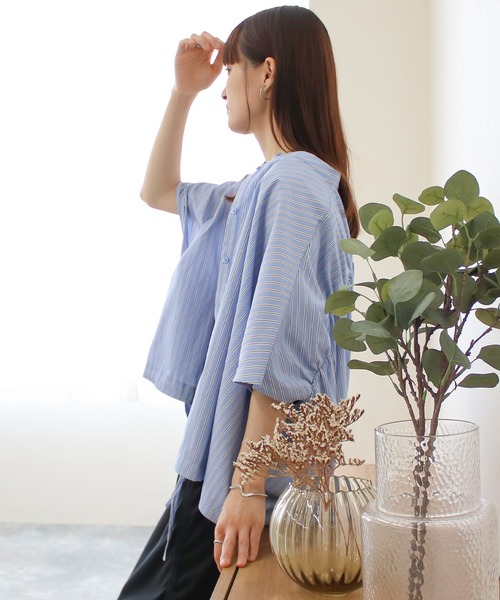 Social GIRL(ソーシャルガール)の「ギャザーフレンチスリーブバックテールムジストライプシャツ(シャツ/ブラウス・レディース・ストライプ/イエロー/オフホワイト/グレイッシュベージュ・M)」の18枚目の写真