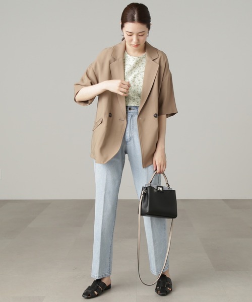 FREE'S MART(フリーズマート)の「◆【セットアップ対応】オーバーサイズルーズ半袖ジャケット(テーラードジャケット・レディース・イエロー/ブラック/ベージュ・MEDIUM/SMALL)」の7枚目の写真