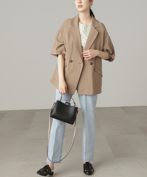 FREE'S MART(フリーズマート)の「◆【セットアップ対応】オーバーサイズルーズ半袖ジャケット(テーラードジャケット・レディース・イエロー/ブラック/ベージュ・MEDIUM/SMALL)」の8枚目の写真