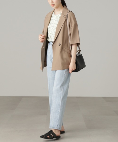 FREE'S MART(フリーズマート)の「◆【セットアップ対応】オーバーサイズルーズ半袖ジャケット(テーラードジャケット・レディース・イエロー/ブラック/ベージュ・MEDIUM/SMALL)」の9枚目の写真