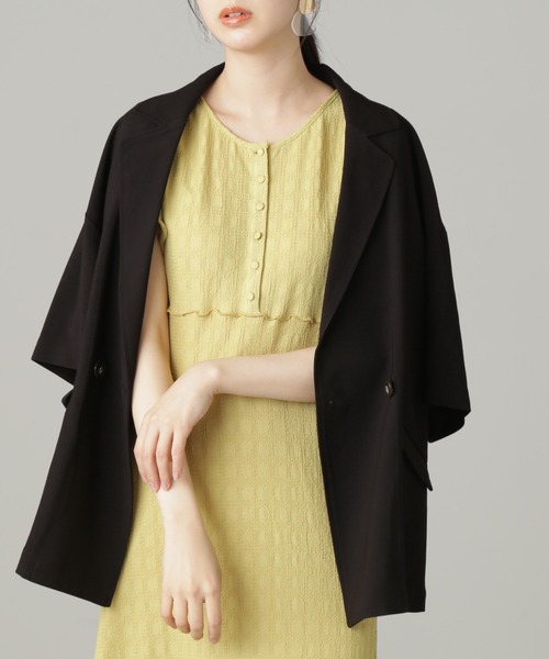 FREE'S MART(フリーズマート)の「◆【セットアップ対応】オーバーサイズルーズ半袖ジャケット(テーラードジャケット・レディース・イエロー/ブラック/ベージュ・MEDIUM/SMALL)」の12枚目の写真