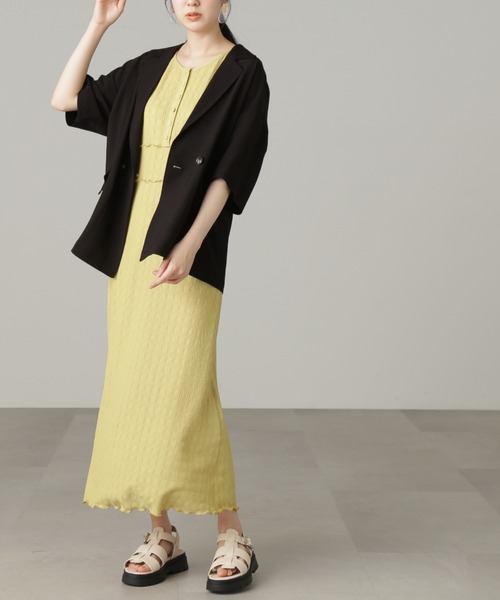 FREE'S MART(フリーズマート)の「◆【セットアップ対応】オーバーサイズルーズ半袖ジャケット(テーラードジャケット・レディース・イエロー/ブラック/ベージュ・MEDIUM/SMALL)」の15枚目の写真