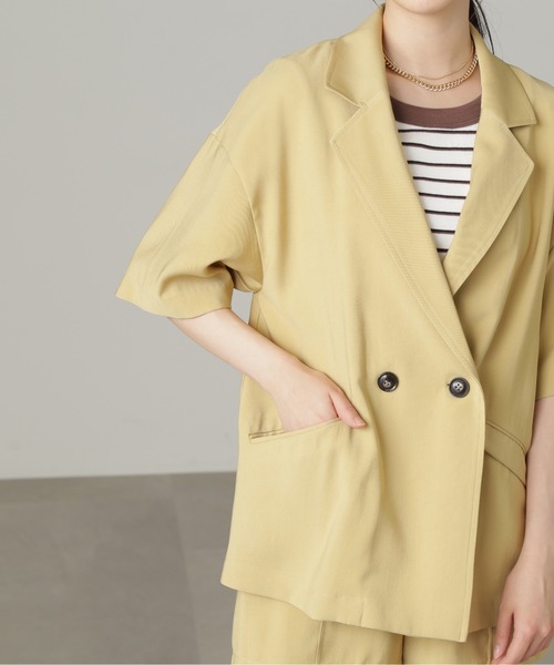 FREE'S MART(フリーズマート)の「◆【セットアップ対応】オーバーサイズルーズ半袖ジャケット(テーラードジャケット・レディース・イエロー/ブラック/ベージュ・MEDIUM/SMALL)」の21枚目の写真