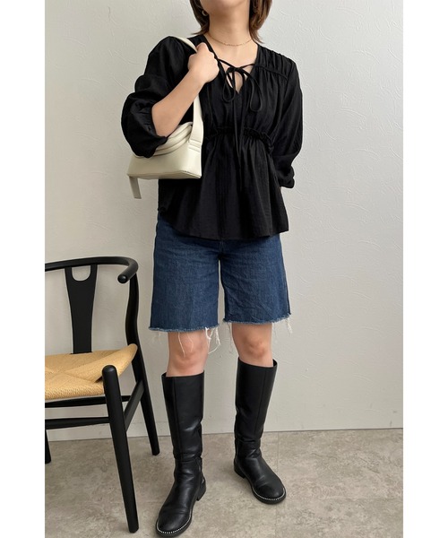 palm RICHE（ポームリシュ）の「ギャザーポイントブラウス（シャツ/ブラウス・レディース・ブラック/オフホワイト・M）」の13枚目の写真