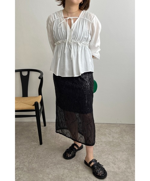 palm RICHE（ポームリシュ）の「ギャザーポイントブラウス（シャツ/ブラウス・レディース・ブラック/オフホワイト・M）」の10枚目の写真