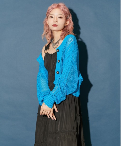 VeLV（ヴェルヴ）の「2wayダメージニットカーデ（ニット/セーター・レディース・ブルー/ライトグリーン/ブラック・FREE）」の3枚目の写真