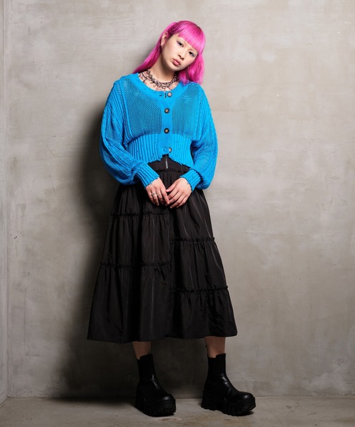 VeLV（ヴェルヴ）の「2wayダメージニットカーデ（ニット/セーター・レディース・ブルー/ライトグリーン/ブラック・FREE）」の5枚目の写真