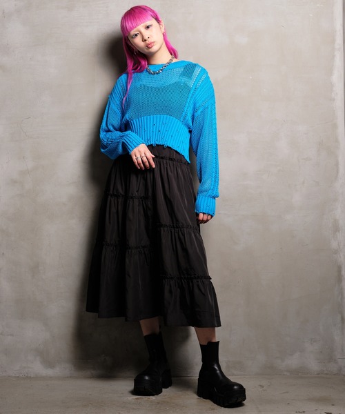 VeLV（ヴェルヴ）の「2wayダメージニットカーデ（ニット/セーター・レディース・ブルー/ライトグリーン/ブラック・FREE）」の14枚目の写真