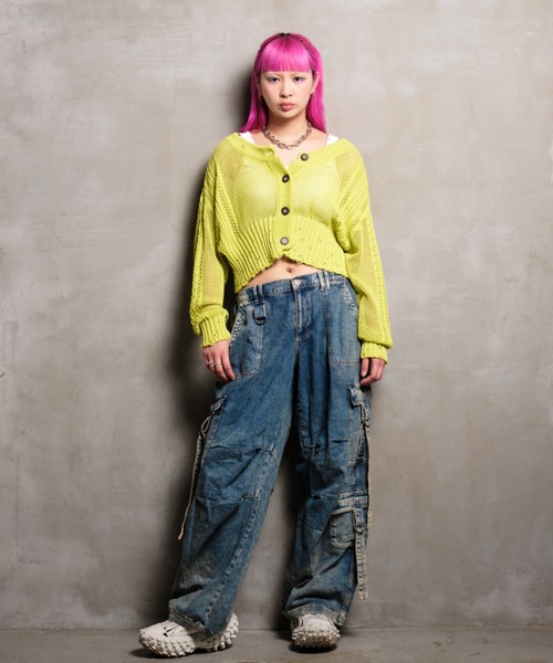 VeLV（ヴェルヴ）の「2wayダメージニットカーデ（ニット/セーター・レディース・ブルー/ライトグリーン/ブラック・FREE）」の7枚目の写真