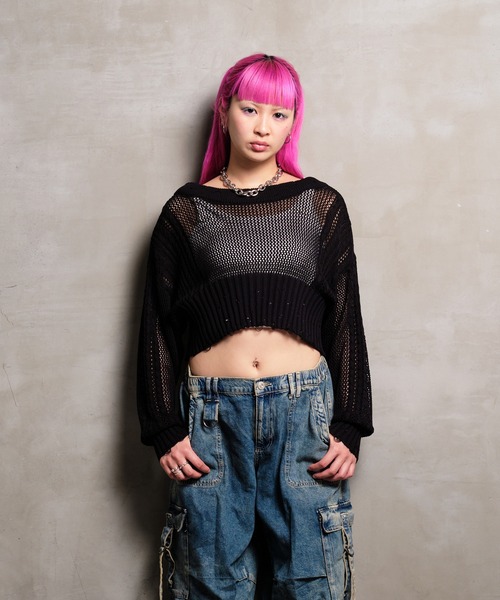 VeLV（ヴェルヴ）の「2wayダメージニットカーデ（ニット/セーター・レディース・ブルー/ライトグリーン/ブラック・FREE）」の18枚目の写真