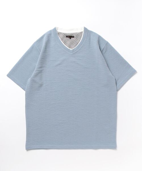 m.f.editorial（エムエフエディトリアル）の「【ストレッチ】m.f.エディトリアル メンズ ドライリップル Vネック半袖Tシャツ（Tシャツ/カットソー・メンズ・ネイビー/ホワイト/ブルー・X-LARGE/MEDIUM/LARGE）」の8枚目の写真