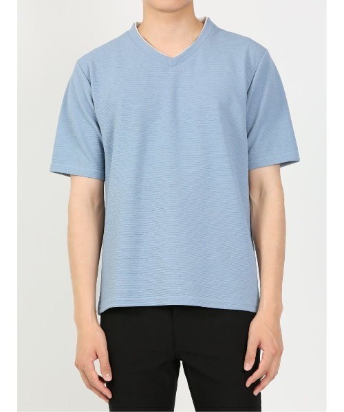 m.f.editorial（エムエフエディトリアル）の「【ストレッチ】m.f.エディトリアル メンズ ドライリップル Vネック半袖Tシャツ（Tシャツ/カットソー・メンズ・ネイビー/ホワイト/ブルー・X-LARGE/MEDIUM/LARGE）」の9枚目の写真