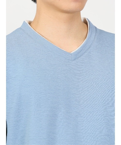 m.f.editorial（エムエフエディトリアル）の「【ストレッチ】m.f.エディトリアル メンズ ドライリップル Vネック半袖Tシャツ（Tシャツ/カットソー・メンズ・ネイビー/ホワイト/ブルー・X-LARGE/MEDIUM/LARGE）」の12枚目の写真