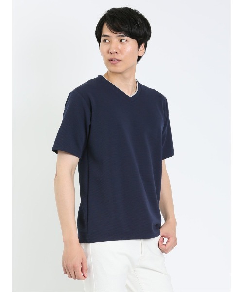 m.f.editorial（エムエフエディトリアル）の「【ストレッチ】m.f.エディトリアル メンズ ドライリップル Vネック半袖Tシャツ（Tシャツ/カットソー・メンズ・ネイビー/ホワイト/ブルー・X-LARGE/MEDIUM/LARGE）」の22枚目の写真