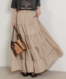 【きれいめ ふんわりシルエット。】ティアード ロング フレア スカート レディース