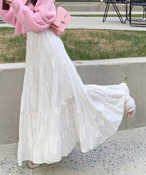 DAY CLOSET（デイ クローゼット）の「【きれいめ ふんわりシルエット。】ティアード ロング フレア スカート レディース（スカート・レディース・ホワイト/ブラック/カーキ/ベージュ系その他/ブラウン/ベージュ・ONE SIZE）」の8枚目の写真