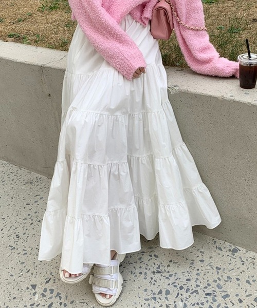 DAY CLOSET（デイ クローゼット）の「【きれいめ ふんわりシルエット。】ティアード ロング フレア スカート レディース（スカート・レディース・ホワイト/ブラック/カーキ/ベージュ系その他/ブラウン/ベージュ・ONE SIZE）」の11枚目の写真