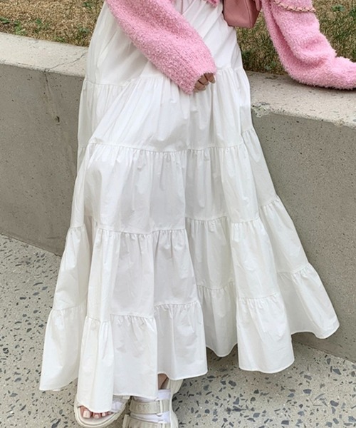 DAY CLOSET（デイ クローゼット）の「【きれいめ ふんわりシルエット。】ティアード ロング フレア スカート レディース（スカート・レディース・ホワイト/ブラック/カーキ/ベージュ系その他/ブラウン/ベージュ・ONE SIZE）」の16枚目の写真