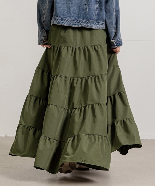 DAY CLOSET（デイ クローゼット）の「【きれいめ ふんわりシルエット。】ティアード ロング フレア スカート レディース（スカート・レディース・ホワイト/ブラック/カーキ/ベージュ系その他/ブラウン/ベージュ・ONE SIZE）」の21枚目の写真