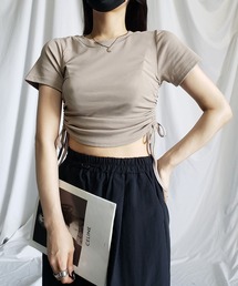 【 8color / 3size 】サイドシャーリングリボンショート半袖Tシャツ