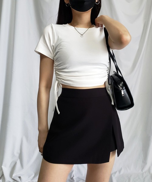 me+em select(ミームセレクト)の「【 8color / 3size 】サイドシャーリングリボンショート半袖Tシャツ(Tシャツ/カットソー・レディース・グレー/ホワイト/ブラック/ブルー/チャコール/スモークピンク/パープル/モカ・MEDIUM/SMALL/LARGE)」の20枚目の写真