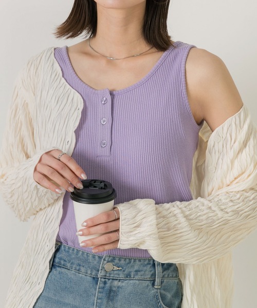 ad thie(アドティエ)の「前ボタン ヘンリー タンクトップ(タンクトップ・レディース・オフホワイト/ラベンダー/グリーン/アイボリー/ブラック/ライトブルー/ミント/グレー・FREE)」の8枚目の写真