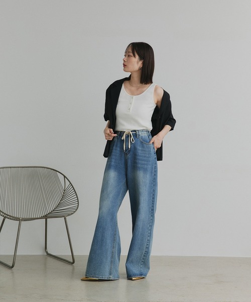 ad thie(アドティエ)の「前ボタン ヘンリー タンクトップ(タンクトップ・レディース・オフホワイト/ラベンダー/グリーン/アイボリー/ブラック/ライトブルー/ミント/グレー・FREE)」の10枚目の写真