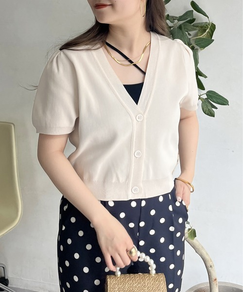 prose verse（プロズヴェール）の「パフスリーブVネックショート丈カーデ（カーディガン/ボレロ・レディース・オレンジ/アイボリー/ブラック/ブルー・ﾌﾘ-）」の12枚目の写真