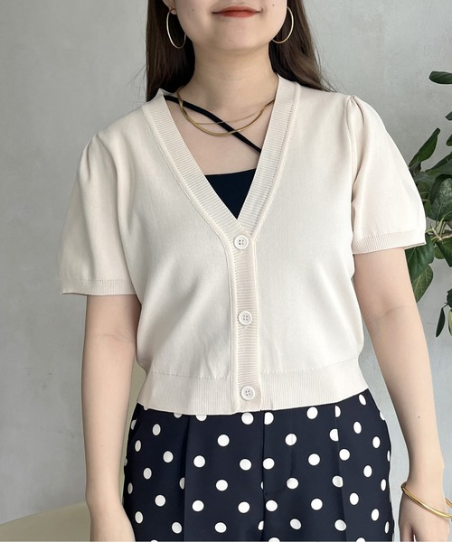 prose verse（プロズヴェール）の「パフスリーブVネックショート丈カーデ（カーディガン/ボレロ・レディース・オレンジ/アイボリー/ブラック/ブルー・ﾌﾘ-）」の19枚目の写真