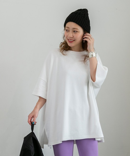 PICHI（ピイチ）の「オーバーサイズドルマンTee（Tシャツ/カットソー・レディース・ホワイト/ピンク/オートミール/グレー/ブラック/グリーン/ブラウン/ネイビー/パープル/チャコール/レッド/ライトブルー/ベビーピンク/オレンジ・FREE）」の16枚目の写真