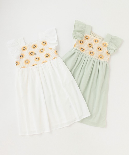 petit main（プティマイン）の「ひまわり刺しゅうワンピース（シャツワンピース・キッズ・オフホワイト/エメラルド/サーモンピンク・90cm/80ｃｍ/120cm/130cm/110cm/100cm）」の12枚目の写真