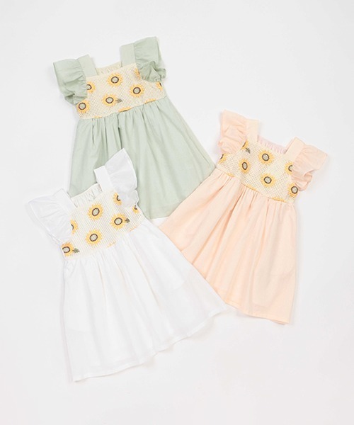 petit main（プティマイン）の「ひまわり刺しゅうワンピース（シャツワンピース・キッズ・オフホワイト/エメラルド/サーモンピンク・90cm/80ｃｍ/120cm/130cm/110cm/100cm）」の17枚目の写真